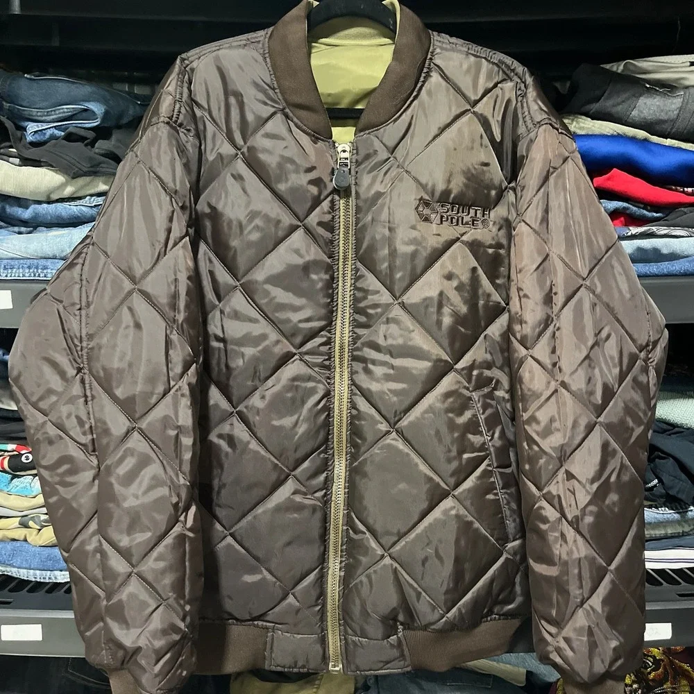 NWT‎ Vintage Southpole Bomber Jacket Reversible Mens XL Green Brown Y2K
